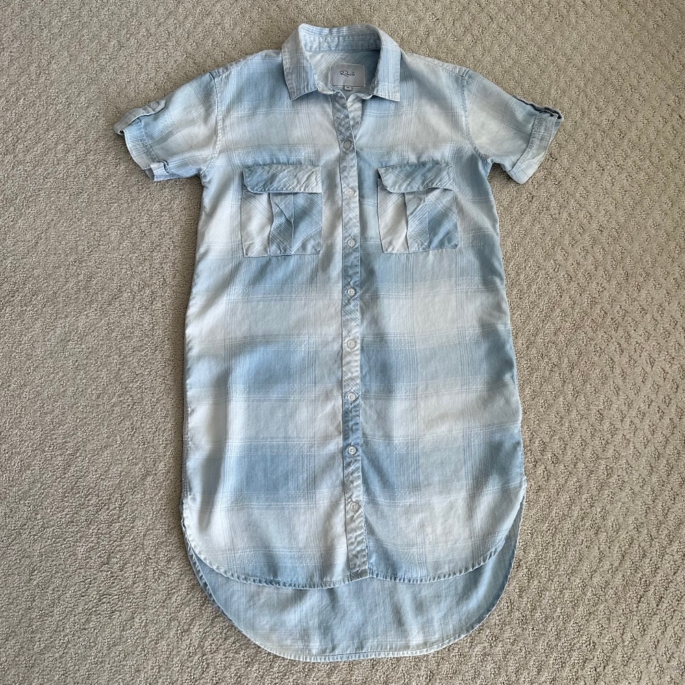 Rails Short Sleeve Button-Down Plaid Shirt Dress XS Lightweight Summer Coastal